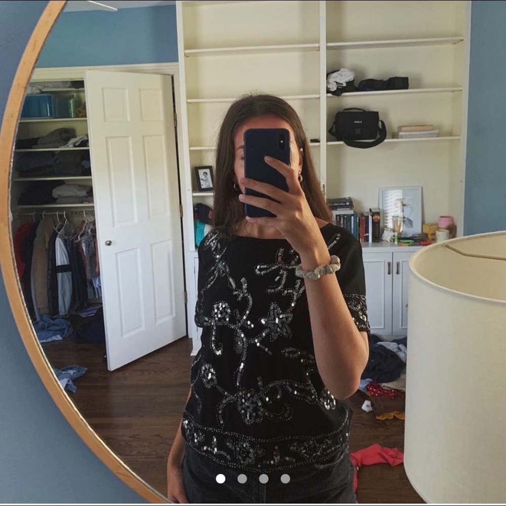Black sequin pattern top